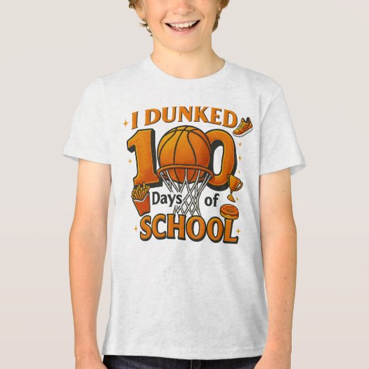 I Dunked 100 Days Of School Basketball Student Tri-Blend Shirt (Voorkant)