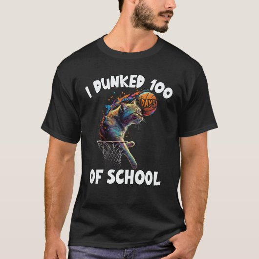 I Dunked 100 Days Of School Cat Basketball 100Days T-shirt (Voorkant)
