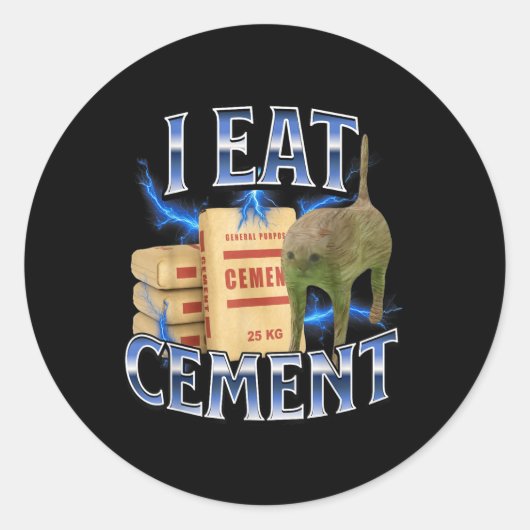 I Eat Cement Cursed Cat Funny Oddly Specific Meme  Ronde Sticker (Voorkant)