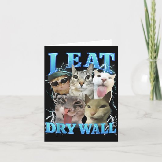 I Eat Dry Wall Funny Cat Meme  Kaart (Voorkant)