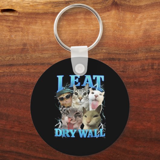 I Eat Dry Wall Funny Cat Meme  Sleutelhanger (Voorkant)