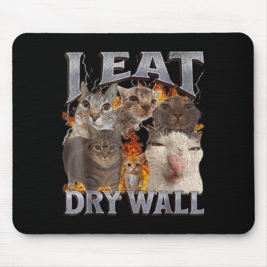 I Eat Drywall Funny Cat Meme Bootleg Graphic Muismat (Voorkant)
