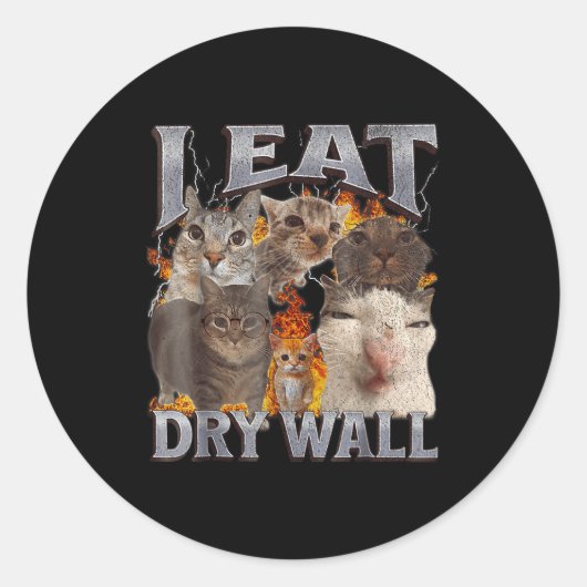 I Eat Drywall Funny Cat Meme Bootleg Graphic  Ronde Sticker (Voorkant)