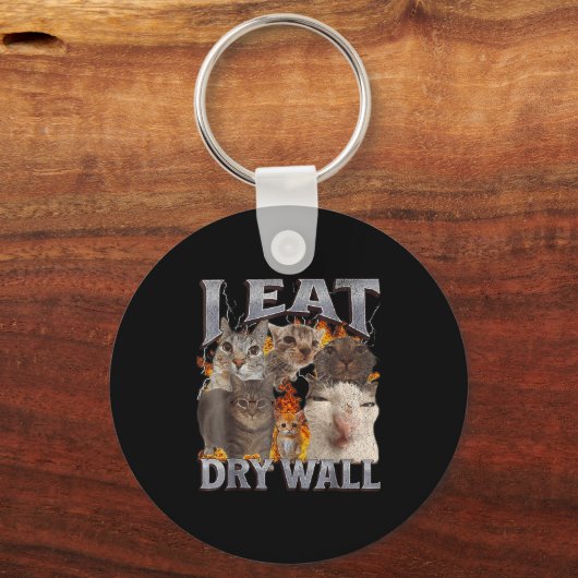 I Eat Drywall Funny Cat Meme Bootleg Graphic  Sleutelhanger (Voorkant)