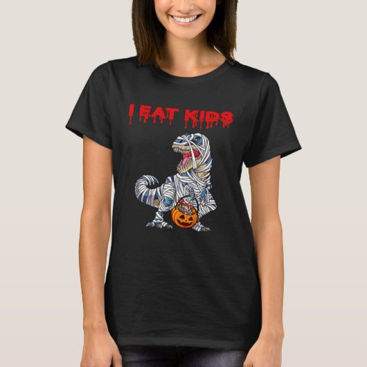 I eat kids Halloween Dinosaur pumpkin T-shirt (Voorkant)
