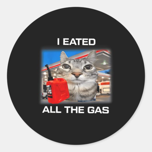 I Eated All The Gas Funny Silly Staring Cat Meme G Ronde Sticker (Voorkant)