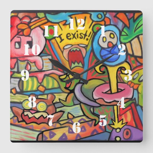 I Exist By Squid Fear City Vierkante Klok (Voorkant)