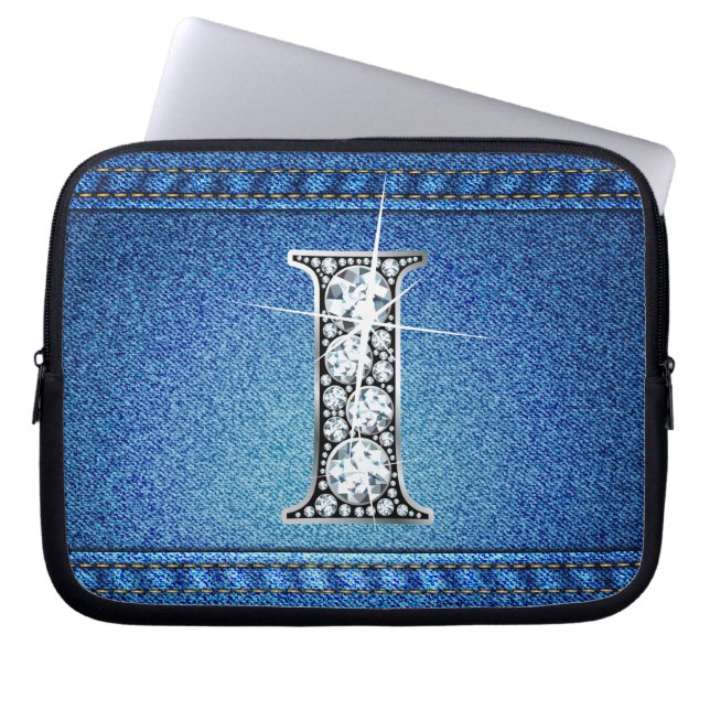 I Faux "Diamond" Denim Stitching Electronics Bag Laptop Sleeve (Voorkant)