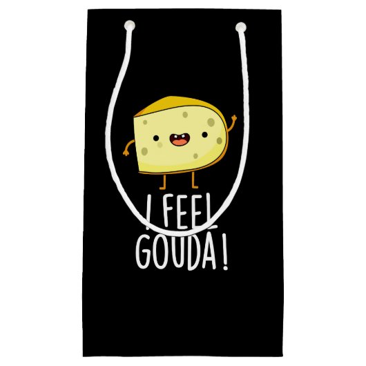 I Feel Gouda Funny Cheese Pun Dark BG Klein Cadeauzakje (Voorkant)