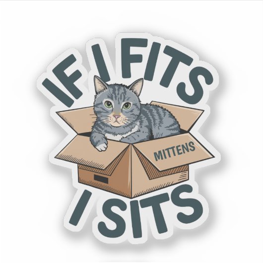 I Fits I Sits Custom Cat Naam Vinyl Sticker (Voorkant)