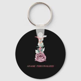 I Floral Monogram Name Letters Roze Agate Sleutelh Sleutelhanger