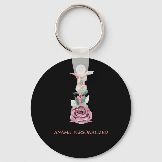 I Floral Monogram Name Letters Roze Agate Sleutelh Sleutelhanger (Voorkant)