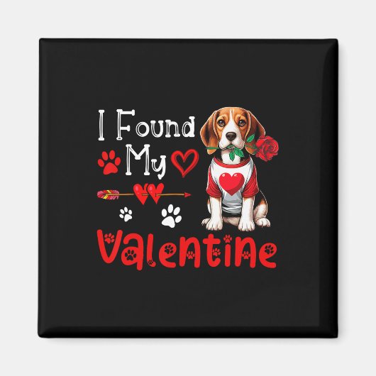 I Found My Valentine Beagle With Flower Cute Heart Magneet (Voorkant)