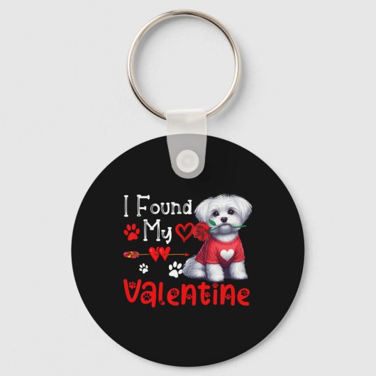 I Found My Valentine Maltese With Flower Cute Hear Sleutelhanger (Voorkant)