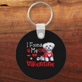 I Found My Valentine Maltese With Flower Cute Hear Sleutelhanger (Voorkant)