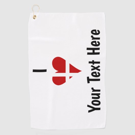 I (Funky Heart Shaped Danish Flag) Jouw tekst Golfhanddoek (Voorkant)