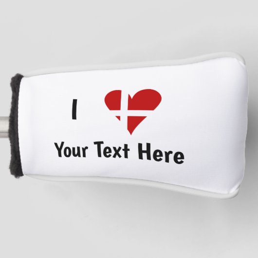I (Funky Heart Shaped Danish Flag) Jouw tekst Golfheadcover (Voorkant)