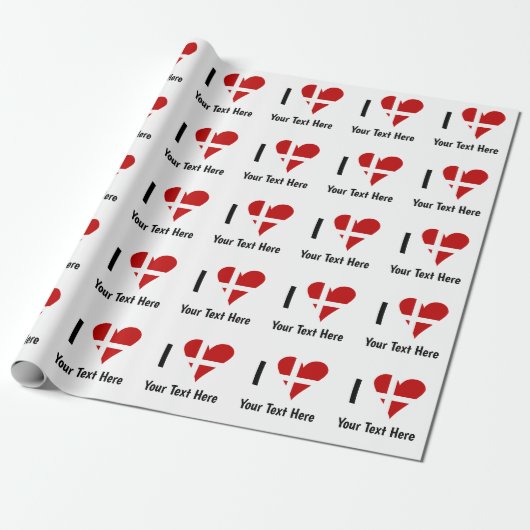 I (Funky Heart Shaped Danish Flag) Your Text Cadeaupapier (Uitgerold)