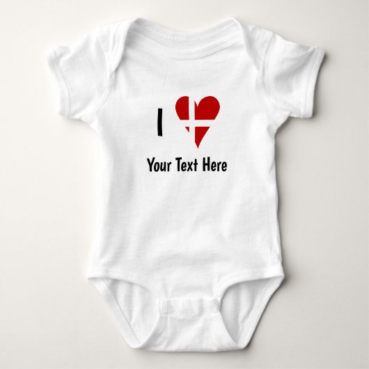 I (Funky Heart Shaped Danish Flag) Your Text Romper (Voorkant)