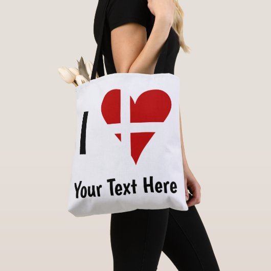 I (Funky Heart Shaped Danish Flag) Your Text Tote Bag (Dichtbij)