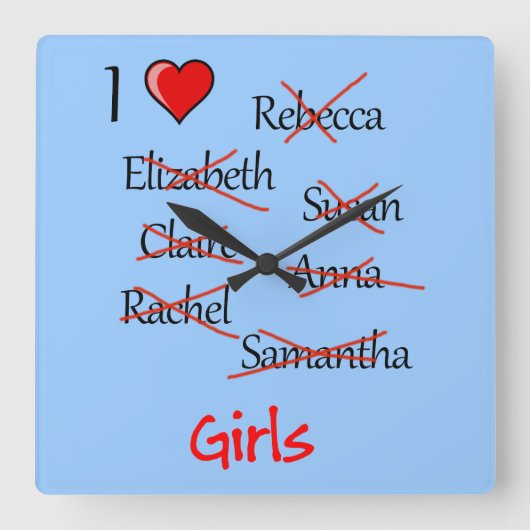 "I & Girls" Vierkante Klok (Voorkant)