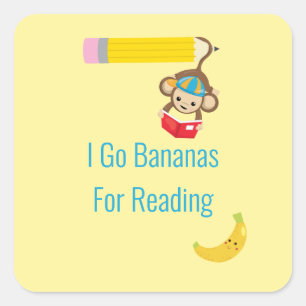 I Go Bananas voor het lezen van Smart Monkey Vierkante Sticker