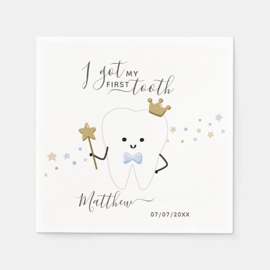 I got my first tooth Baby Boy Teething Date Squar Servet (Voorkant)