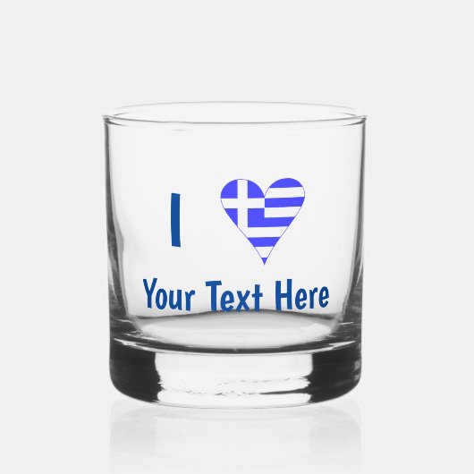 I (Griekse vlag Funky Heart) Jouw tekst Whisky Glas (Voorkant)
