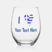 I (Griekse vlag Funky Heart) Jouw tekst Wijnglas Zonder Voet (Voorkant)