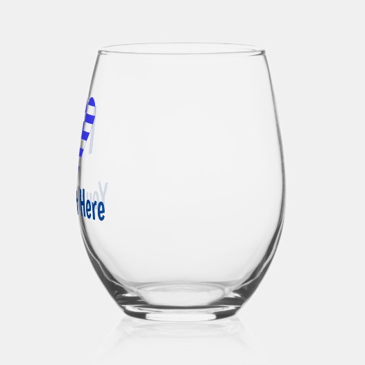 I (Griekse vlag Funky Heart) Jouw tekst Wijnglas Zonder Voet (Links)