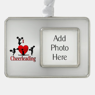 I Hart CheerLeading met Persoonlijke Foto Verzilverd Omlijst Ornament