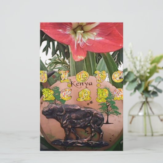 I (Hart) Kenia Buffalo Patch/Print Briefpapier (Staand voorkant)