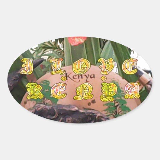 I (Hart) Kenia Buffalo Patch/Print Ovale Sticker (Voorkant)