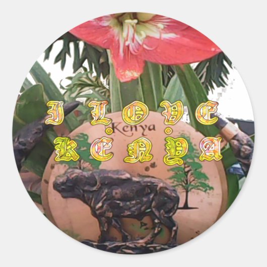 I (Hart) Kenia Buffalo Patch/Print Ronde Sticker (Voorkant)