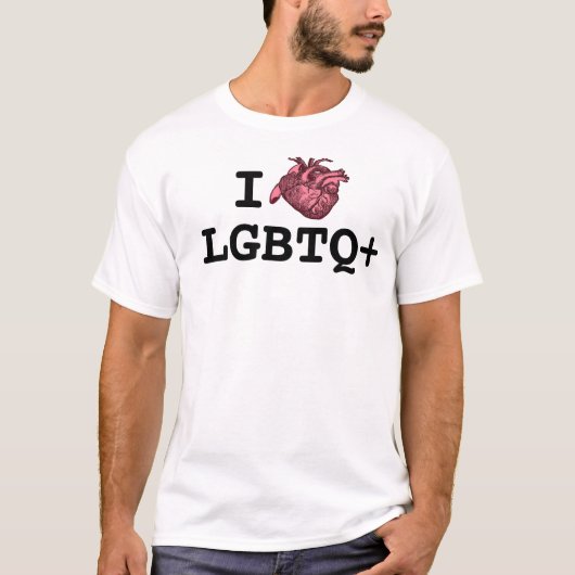 I Hart LGBTQ+ anatomisch correct hart T-shirt (Voorkant)