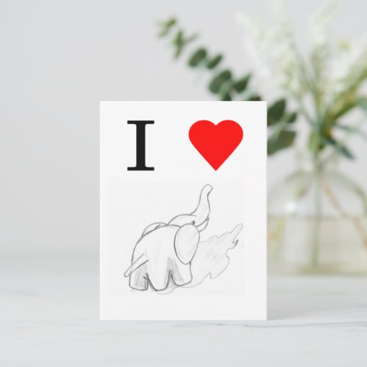I hart olifanten briefkaart (Staand voorkant)