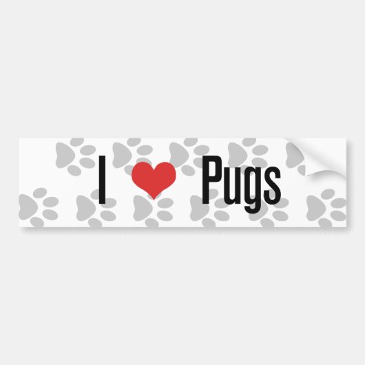 I (hart) Pugs Bumpersticker (Voorkant)