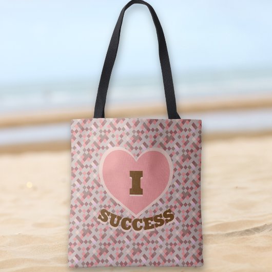 I Hartsucces geruit patroon koraal roze bruin Tote Bag