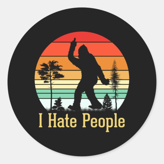 I Hate People | Bigfoot Retro Ronde Sticker (Voorkant)