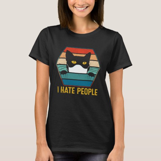 I Hate People Black Cat Wearing Face Mask Quaranti T-shirt (Voorkant)
