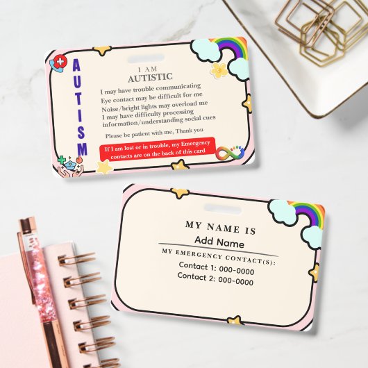 I Have Autism ID Personalized Autistic Name Badge (Kantoor)