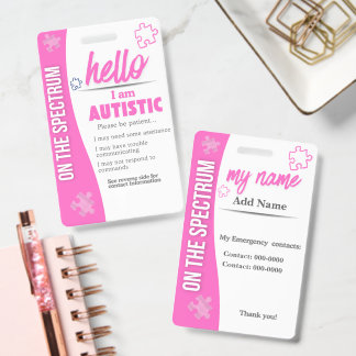 I Have Autism ID Personalized Autistic Name Badge