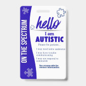 I Have Autism ID Personalized Autistic Name Badge (Voorkant)