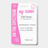 I Have Autism ID Personalized Autistic Name Badge (Achterkant)