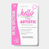 I Have Autism ID Personalized Autistic Name Badge (Voorkant)