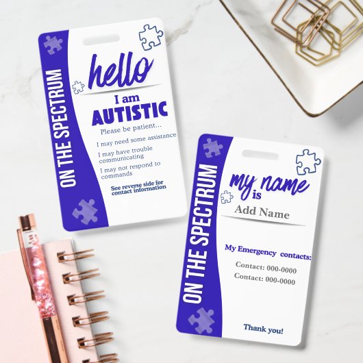 I Have Autism ID Personalized Autistic Name Badge (Kantoor)