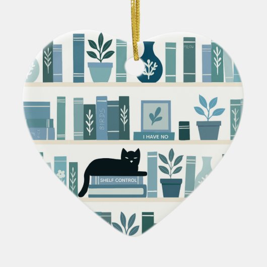 I have no shelf control Bookshelf & Cat heart Keramisch Ornament (Voorkant)