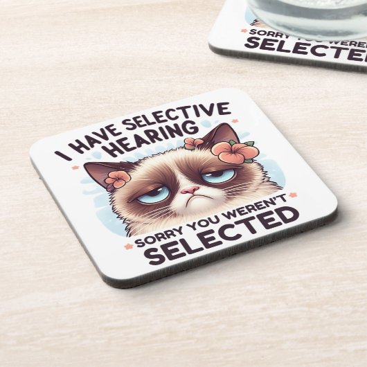 I Have Selective Hearing Funny Cat Lover Gift  Bier Onderzetter (Linkerzijde)
