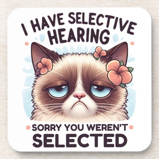 I Have Selective Hearing Funny Cat Lover Gift  Bier Onderzetter (Voorkant)