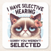 I Have Selective Hearing Funny Cat Lover Gift Kartonnen Onderzetters (Voorkant)